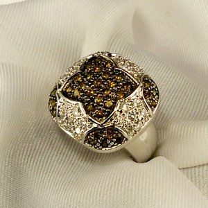 NEW Victoria Wieck Champagne Cubic Zirconias Silver/Black Rhodium Dome Ring